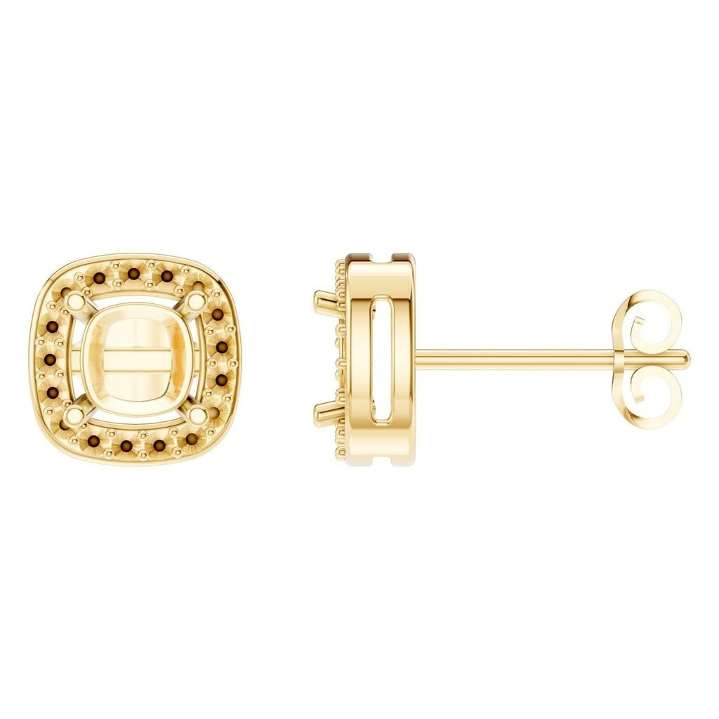 Halo Stud Earrings Cushion 18K Gold Mounting - ADM Antwerp Diamond Market