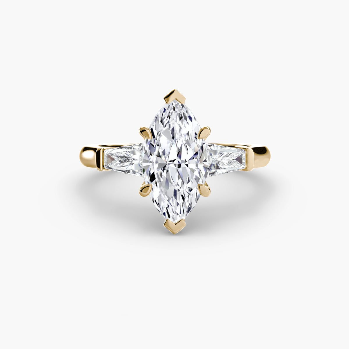 Ring met drie stenen (baguettevormige zijstenen)