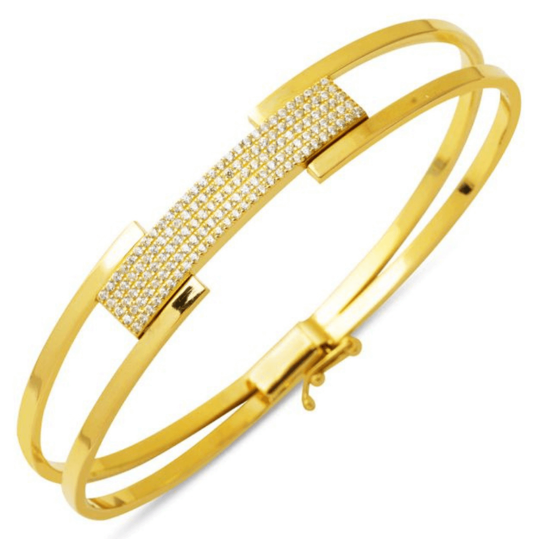 Elegant gold bangle bracelet with diamond-like embellishments, perfect for any occasion in GOLD ACCESSORIES collection.