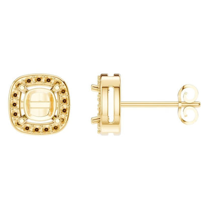 Halo Stud Earrings Cushion 18K Gold Mounting - ADM Antwerp Diamond Market