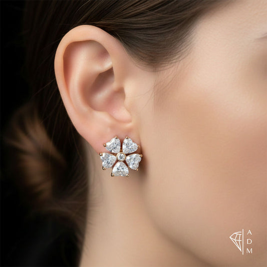 Five Stone Stud Earrings Heart